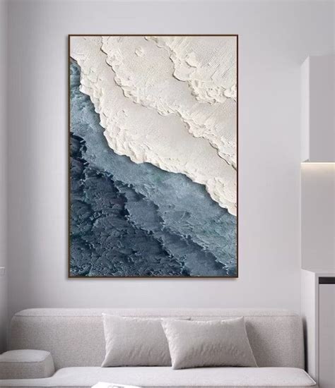 Large Textured Wall Art Blue And White Textured Art Abstract Sea Wave