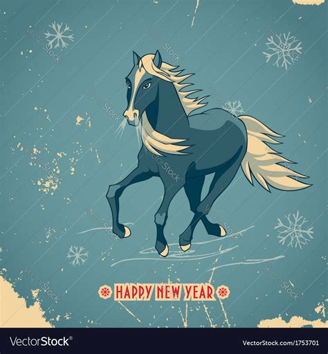 Happy new year vintage card with horse Royalty Free Vector