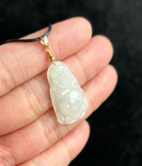 Icy White Laughing Buddha Jadeite Jade Pendant 100 Untreated