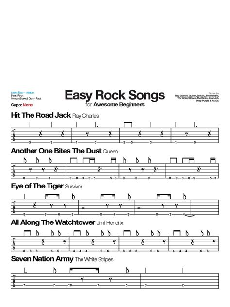 Beginners Easy Rock Songs GUITAR | PDF | Performing Arts | Rock Music