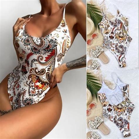 Femmes Sexy One Piece Imprimé Bandage Bikini Push Up Rembourré Maillots