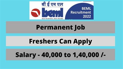 Beml Recruitment Freshers Can Apply Permanent Job To