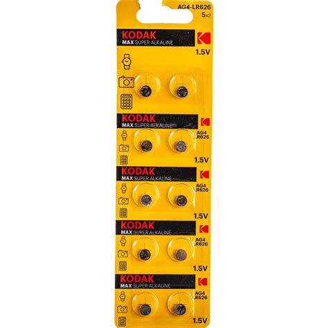 Батарейки KODAK AG4 377 LR626, LR66 KAG4-10 MAX Button Cell, Б0044709 ...
