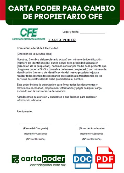 Carta Poder Cfe Ejemplos En Word Y Pdf