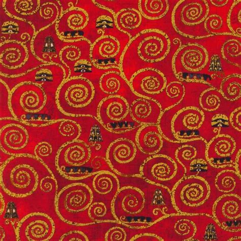 Metallic Robert Kaufman Fabric Gustav Klimt Swirls Red