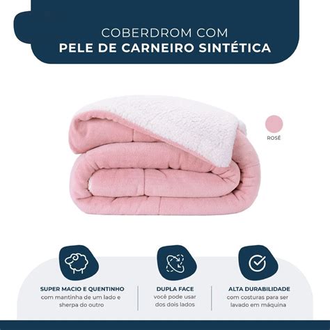 Coberdron Edredom Solteiro D Face Sherpa Mantinha Rosê MadeiraMadeira