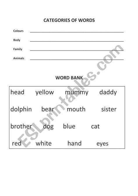 Word Groups ESL Worksheet By BeckyTT