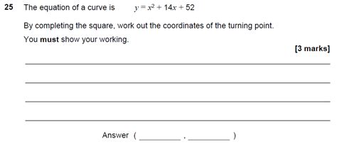 Gcse Maths Completing The Square Past Paper Questions Pi