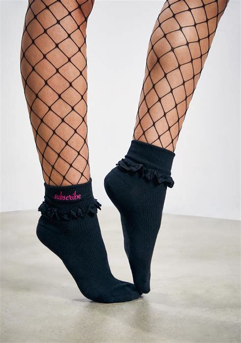 Club Exx Subscribe Lace Ruffle Ankle Socks Black Dolls Kill