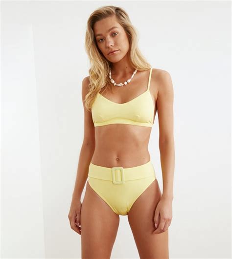 Buy Trendyol Belted High Rise Bikini Brief In Yellow Thstreet Qatar