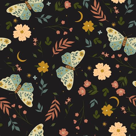 Premium Vector Seamless Pattern With Moths And Leaves Vector Graphics