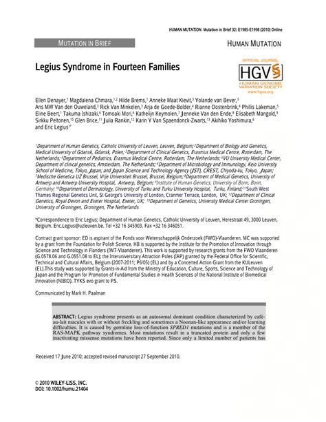 (PDF) Legius Syndrome in Fourteen Families