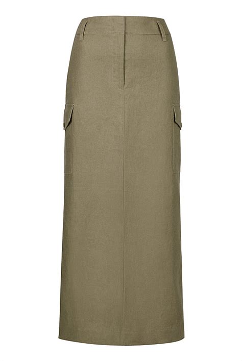 Washed Green Linen Maxi Utility Skirt Womens Christmas Party Dresses