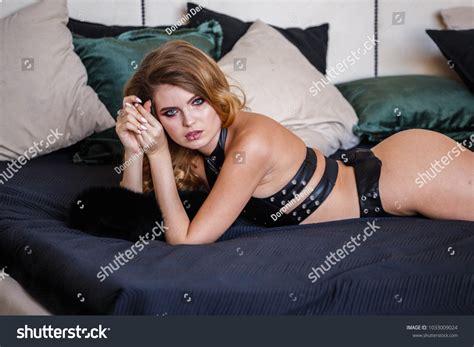 Lovely Girl Sexy Blonde Lingerie Posing Stock Photo