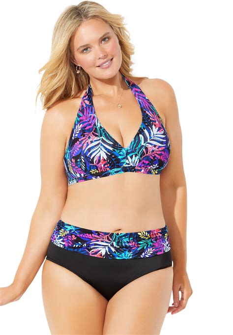 Swimsuits For All Women S Plus Size Diva Halter Bikini Set With