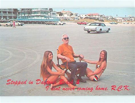 Unused Pre 1980 RISQUE BIKINI GIRLS WITH OLD MAN Daytona Beach Florida FL G5495 United States