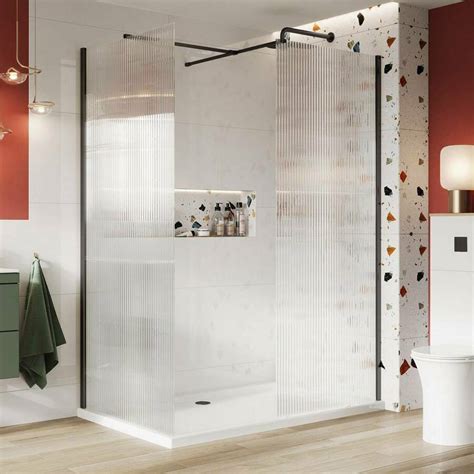 Scudo S8 Black 1100mm Fluted Glass Wetroom Panel Westside Bathrooms