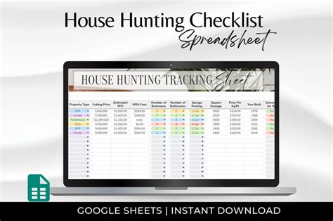 House Hunting Spreadsheet Spreadsheet For Realtor House Hunting