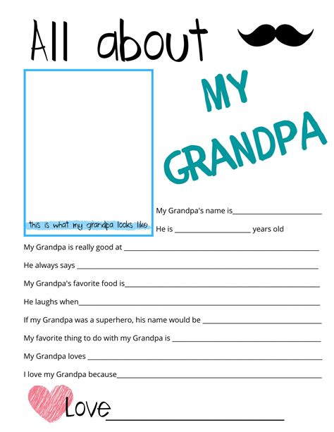 All About My Grandpa Fathers Day Questionnaire Fathers Day Survey