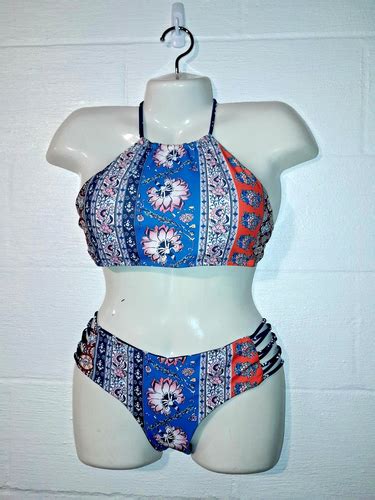 SEASELFIE Halter Tie Back High Cut Bikini Colorful Swimwear Piece Women S L XL EBay