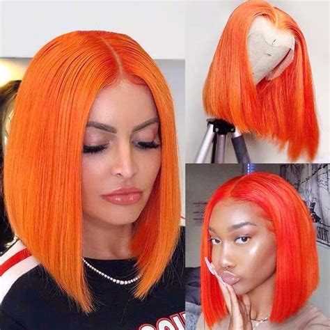 Bob Wig Orange Lace Front [4 4 Human Hair]short Bob Wig Hairstyle360