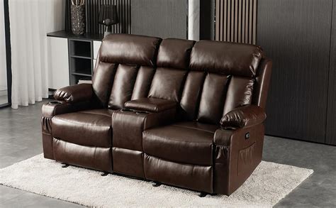 Mcombo Electric Power Loveseat Recliner Faux Leather Power Reclining Sofa With Heat