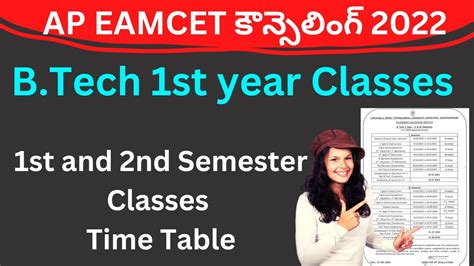 B Tech First Year Classes And Exams Time Table Engineering