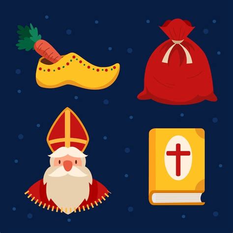 Colección de elementos planos de sinterklaas Vector Gratis