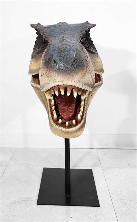 T Rex Head Statue Wall Mount Mouth Open On Metal Stand Dinosaur Head