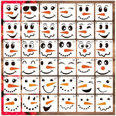 36pcs Christmas Snowman Face Stencils 3 Inch Reusable Winter Ornament