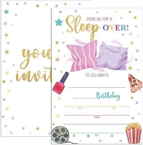 Amazon UDNADKEX Sleepover Birthday Invitations Girl With