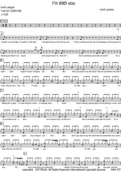 I M With You Arr COPYDRUM By Avril Lavigne Sheet Music For Drums At