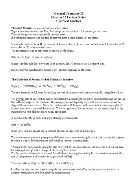 General Chemistry II Chapter 13 Lecture Notes Chemical Kinetics | PDF ...