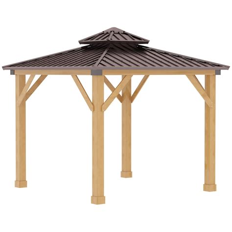 Outsunny 10 X 10 Hardtop Gazebo With Galvanized Steel Double Roof Wooden Frame