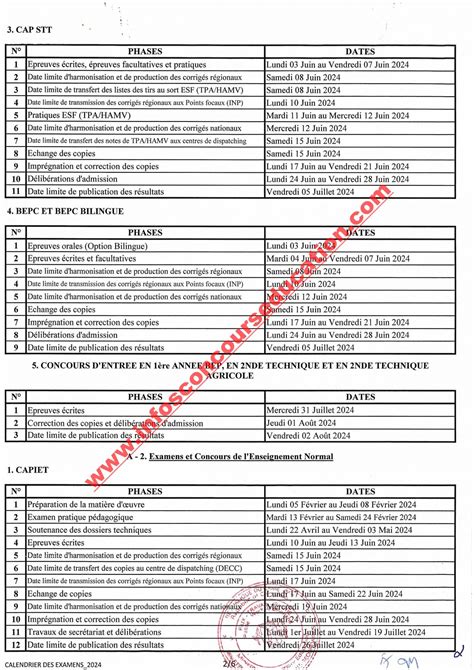 Calendrier Des Examens Et Concours Session Minesec