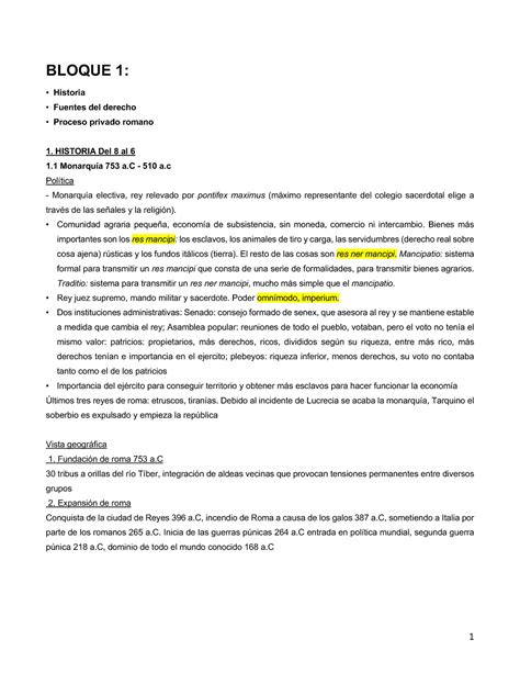 Derecho Romano Bloques 3 Y 4 BLOQUE 1 Historia Fuentes Del Derecho