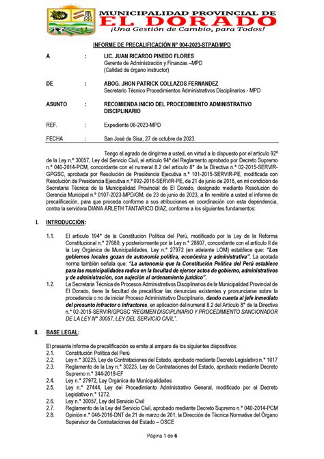 Informe De Precalificación N° 004 2023 Informe De PrecalificaciÓn N