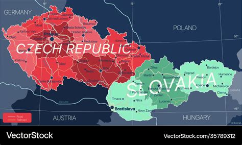 Czech republic and slovakia countries detailed Vector Image