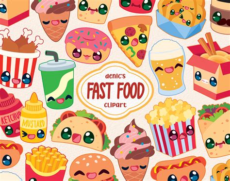 Fast Food Clipart Kawaii Food Vector Fast Food Party Take Etsy