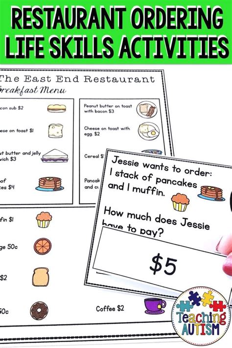 Restaurant Activities Life Skills And Money Recognition For Special