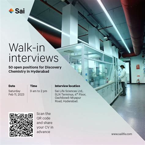 Sai Life Sciences Ltd Walk In Interview For Discovery Chemistry