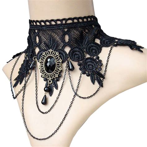 New Collares Sexy Gothic Chokers Crystal Black Lace Necklace Vintage