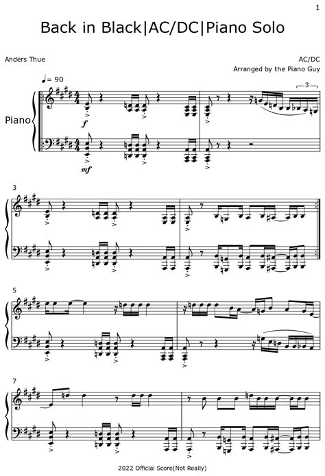 Back In Black Ac Dc Piano Solo Sheet Music For Piano