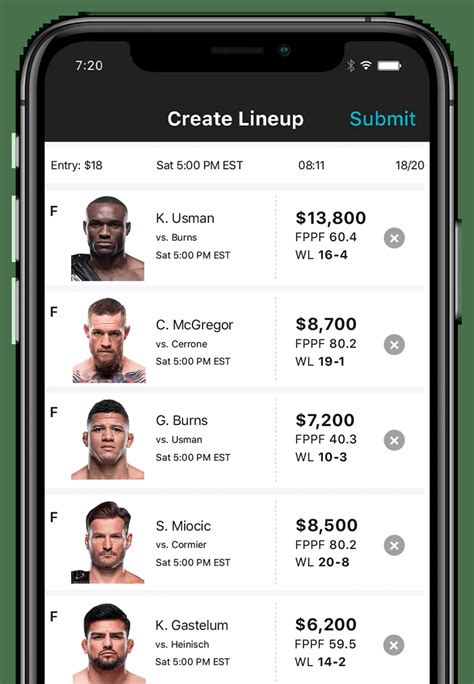 Fantasy Ufc Play Mma Dfs For Free On Draftkings