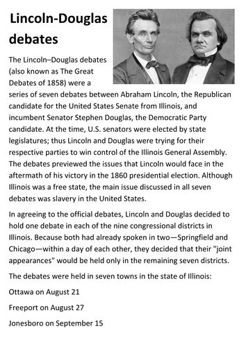 Lincoln-Douglas debates Handout | Teaching Resources