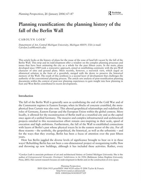 Planning reunification: the planning history of the fall of the Berlin Wall