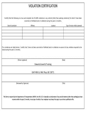 Fillable Online Violation Certification Mygravel Fax Email Print
