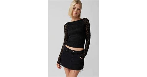 Urban Outfitters Uo Nadia Semi Sheer Lace Long Sleeve Top In Black Lyst