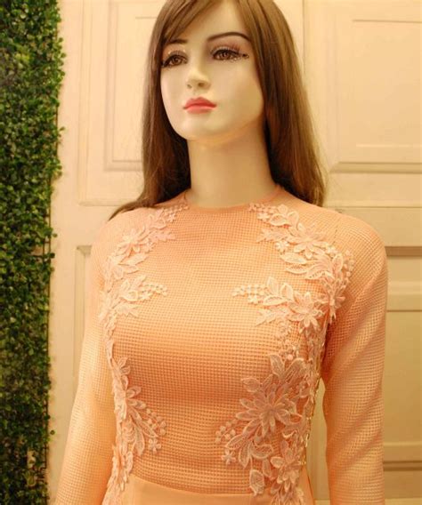 Áo dài cưới cam nude ADC04 OANH Design May áo dài cưới đẹp