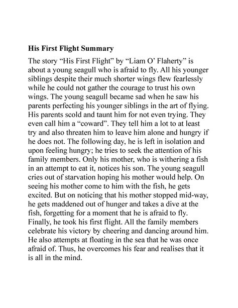 CBSE Class X English CH 3 TWO Stories About TO FLY Seagul Summary AND